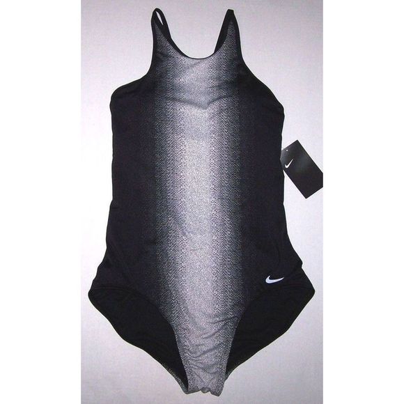 Nike Women Sz M Swimsuit Swimwear Fade Sting 1-Piece Black Wht NESS8300-001 $94 - Picture 3 of 7